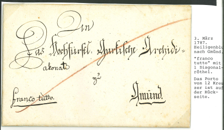 Stamp of Austria » Carinthia (Kärnten) Austria, Österreich, Kärnten, Brief 1787 Heiligenblut ---> Gmünd