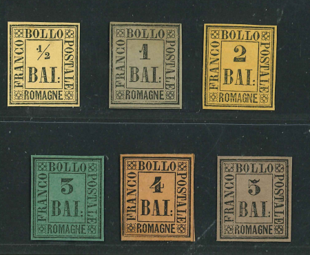 Stamp of Italian States » Romagna Italy, ROMAGNA, 1859, 1/2b to 5b mint *, all signed