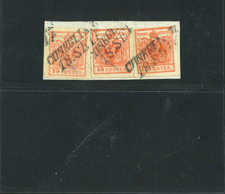 Stamp of Austria » Lombardy Venetia Austria, Österreich, Lombardei Venetien 15c HP III in 3 Farbnuancen auf Brfstk.