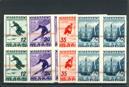 Stamp of Austria » 1st. Republic Austria, Österreich, 1936, FIS II in UNGEZÄHNTEN Viererblöcken, ungummiert