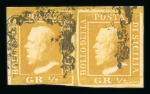 Stamp of Italian States » Sicily » 1/2 Grano, Plate I » Stamps Sicily 1859 1/2 Gr. plate I, porous paper (NA) olive yellow (giallo oliva) used horizontal pair
