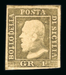 Stamp of Italian States » Sicily » 1 Grano, Plate I » Stamps Sicily 1859 1 Gr. plate I, state II, grayish olive green (verde oliva grigastro), mint with original brownish gum