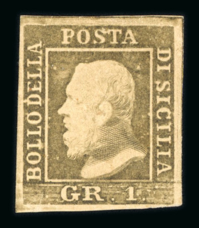 Stamp of Italian States » Sicily » 1 Grano, Plate I » Stamps Sicily 1859 1 Gr. plate I, state II, grayish olive green (verde oliva grigastro), mint with original brownish gum