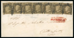 1859 1 Gr. Plate I, state I, olive-brown (bruno olivastro), seven examples comprising a pair (positions 47–48), a second pair (positions 27–28), a third pair (positions 45–46), and a single example (position 41), all wit