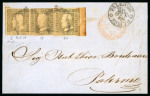 Stamp of Italian States » Sicily » 1 Grano, Plate I » Retouches Sicily 1859 1Gr plate I, state II strip of three on cover 18-20 incl. pos 18 total retouch. the most important retouch cover