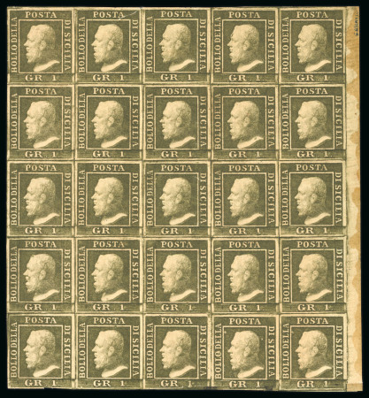 Stamp of Italian States » Sicily » 1 Grano, Plate III » Stamps Sicily 1859 1Gr plate III, dark olive green (verde oliva cupo) mint block of 25