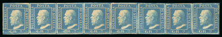 Stamp of Italian States » Sicily » 2 Grana, Plate I » Stamps Sicily 1859 2 Gr. plate I, cobalt (cobalto), in a mint horizontal strip of eight