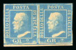 Stamp of Italian States » Sicily » 2 Grana, Plate II » Stamps Sicily 1859 2 Gr. plate II, porous paper (NA), ultramarine (azzurro oltremare) in mint horizontal pair with original brownish gum
