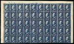 1859 10 Gr., indigo (indaco), top sheet marginal block of fifty, with three large even margins and a close but clear margin at foot. Largely unused without gum, the gum having dried out. Central vertical fold between the