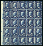 Stamp of Italian States » Sicily » 10 Grana » Stamps 1859 10 Gr. dark blue (azzurro cupo), mint with original brownish gum, bottom left-hand corner sheet marginal block of twenty-five (5 x 5), showing pre-printing paper fold through four stamps in second row, right to left