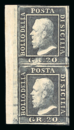 Stamp of Italian States » Sicily » 20 Grana » Stamps Sicily 1859 20Gr ardesia violaceo vertical marginal pair part o.g.