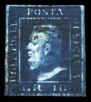 Stamp of Italian States » Sicily » 10 Grana » Stamps Sicily 1859 10Gr azzurro cupo complete double print used, slight central thin, possibly unique
