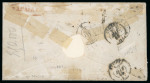 1859 10 Gr., pair, 5 Gr., and pair of 2 Gr., on envelope dated May to Béziers, France, making up the 29 grana rate. Cancelled by framed handstamps, with red oval-framed MAZZARA despatch handstamp and Palermo Partenza tra