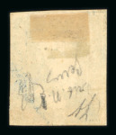 1859 10 Gr., deep blue (azzurro cupo), position 1 showing retouch (horizontal lines above “POSTA”), with four even margins. Used an example with an extremely rare dark indigo to blue-black shade.  A scarce and attractive
