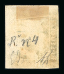 1859 10 Gr., deep blue (azzurro cupo), position 4 showing retouch (horizontal lines at upper left extending from the “P” of “POSTA” to the margin), with four good to large margins. Fine used example.  A scarce and attrac