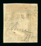 1859 10 Gr., deep blue (assuro scuro), position 8 showing retouch (the upper line above “POSTA” completely re-cut), with good to large margins. Fine used example.  A scarce and attractive example of this recorded retouch