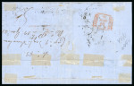 Stamp of Italian States » Sicily » 50 Grana » Covers 1860 (5 3) Folded letter sheet from Messina to Genova, franked 50 Gr. brown lake (lacca bruno) and 5 Gr. plate II, bright vermilion (vermiglio vivo), tied framed cancels, each fresh with four margins, endorsed to travel 