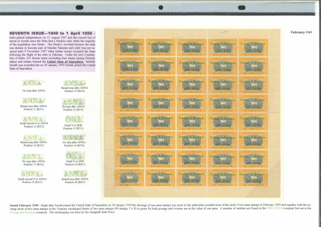 Stamp of Indian States » Soruth 1949 1a on 2a Grey and Dull yellow Kathi horse design complete sheet with margins 5x8 format