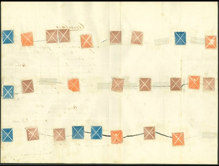 Stamp of Austria » 1858 Issue Austria Österreich 1858, Dokument aus 1860 (zerrissen) mit insgesamt 25 Andreaskreuzen Ty I zusammengeklebt
