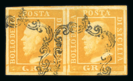 Stamp of Italian States » Sicily » 1/2 Grano, Plate I » Stamps Sicily 1859 1/2g giallo chiaro horizontal pair used