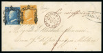 1859 1/2 Gr. plate I, orange (arancio) and 2 Gr. plate I, cobalt (cobalto); on 1859 (Jan 21) cover front Siracusa to Palermo, part SIRACUSA oval alongside, fine appearance.  Expertise: Signed "AD" Alberto Diena and Russo