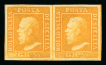 Stamp of Italian States » Sicily » 1/2 Grano, Plate I » Stamps Sicily 1859 1/2g arancio scuro four margin mint horizontal pair large part o.g.