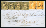 Stamp of Italian States » Sicily » 1/2 Grano, Plate I » Covers Sicily 1859 1/2Gr. dark orange (arancio scuro) plate I pair and four 1Gr. pl.II grayish olive green (verde oliva grigiastro) on cover