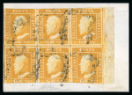 Stamp of Italian States » Sicily » 1/2 Grano, Plate I » Stamps Sicily 1859 1/2Gr right-hand marginal block of six used