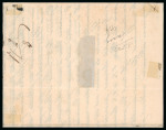 1859 1/2 Gr. plate I, position 64, 1 Gr. plate I, position 31, and 2 Gr. plate 2, position 17, on 1859 (May) mimograph printed entire with banderolle absent, from Messina to France, showing fine red French Sicilies Marse