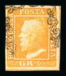 Stamp of Italian States » Sicily » 1/2 Grano, Plate I » Retouches Sicily 1859 1/2Gr. orange (arancio), porous paper used, with pos.19 retouch