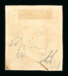 1859 1/2 Gr. Plate I, porous paper (NA), orange (arancio), used, four good to large margins, showing the retouch at Position 79. A fine four-margined used example.