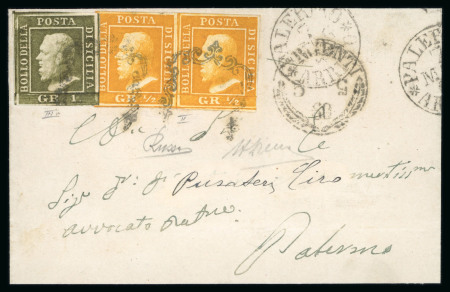 Stamp of Italian States » Sicily » 1/2 Grano, Plate II » Covers Sicily 1860 outer letter sheet Girgenti to Palermo with 1/2Gr pair pl.II and a 1Gr