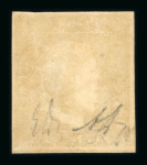 1859 1 Gr. Plate I, state II, olive-brown (bruno olivastro), with four even margins. Fine used example.  Expertise: Signed “ED” Emilo Diena and “AD” Alberto Diena.