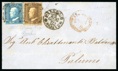 Stamp of Italian States » Sicily » 1 Grano, Plate I » Covers Sicily 1859 cover from Tapani to Palermo with 1859 1Gr bruno ruggine intenso and 2Gr pl.III 