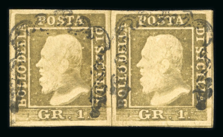 Stamp of Italian States » Sicily » 1 Grano, Plate I » Stamps Sicily 1859 1Gr. plate I, state II, brown olive (bruno olivastro) used horizontal pair