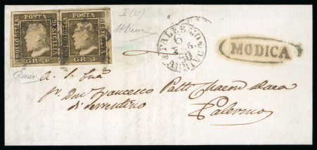 Stamp of Italian States » Sicily » 1 Grano, Plate I » Covers Sicily 1860 entire from Modica to Palermo with 1859 1Gr plate I state II bruno olivastro pair