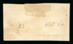 1859 1 Gr. Plate I, state II, greyish olive-green (verde oliva grigastro), horizontal pair in positions 23–24, with retouch by mouth on the latter. Margin touched at top right, otherwise fine and very rare.