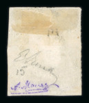 1859 1 Gr. Plate I, showing retouch by nose, position 15, fine used example with four margins.  Expertise: Signed A.Maury hs, E.Diena.
