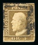Stamp of Italian States » Sicily » 1 Grano, Plate I » Retouches Sicily 1859 1Gr plate I, rust brown (bruno ruggine) showing pos 24 retouch, used