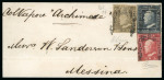 Stamp of Italian States » Sicily » 1 Grano, Plate I » Retouches Sicily 1859 part outer letter sheet with 1859 1Gr bruno olivastro state II retouch pos 27, plus 5Gr and 20Gr
