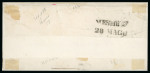Stamp of Italian States » Sicily » 1 Grano, Plate I » Retouches Sicily 1859 part outer letter sheet with 1859 1Gr bruno olivastro state II retouch pos 27, plus 5Gr and 20Gr