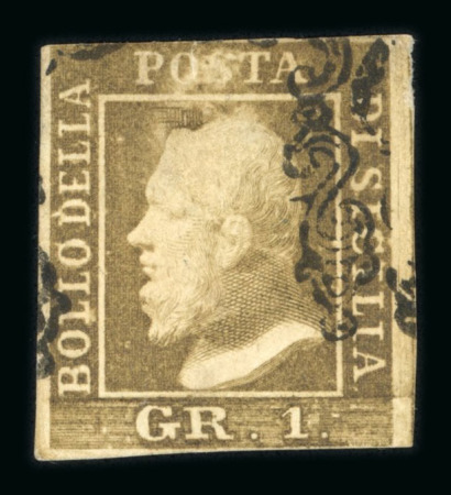Stamp of Italian States » Sicily » 1 Grano, Plate I » Retouches Sicily 1859 1Gr. plate I, 2nd state, olive-brown (bruno olivastro) showing position 34 retouch, used