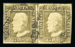 Stamp of Italian States » Sicily » 1 Grano, Plate I » Retouches Sicily 1859 1Gr plate I, state II bruno olivastro retouch position 57 used within pair