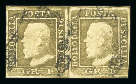 Stamp of Italian States » Sicily » 1 Grano, Plate I » Retouches Sicily 1859 1Gr plate I, state II bruno olivastro retouch position 57 used within pair