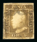 Stamp of Italian States » Sicily » 1 Grano, Plate I » Retouches Sicily 1859 1Gr plate I, state I bruno ruggine pos 78 retouch used