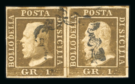 Stamp of Italian States » Sicily » 1 Grano, Plate I » Retouches Sicily 1859 1Gr plate I, state I bruno ruggine pos 87 retouch used within a pair