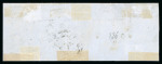 1859 1 Gr. Plate II, dark olive brown (bruno scuro), horizontal pair used on fragment from Naro to Palermo, positions 33-34, with good to close margins. Fine used pair with oval NARO strike alongside.   A clean and attra