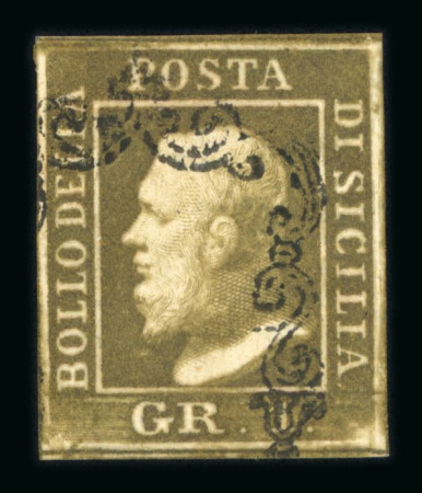 Stamp of Italian States » Sicily » 1 Grano, Plate II » Stamps Sicily 1859 1 Gr. plate II, dark olive brown (bruno oliva scuro), position 77, used