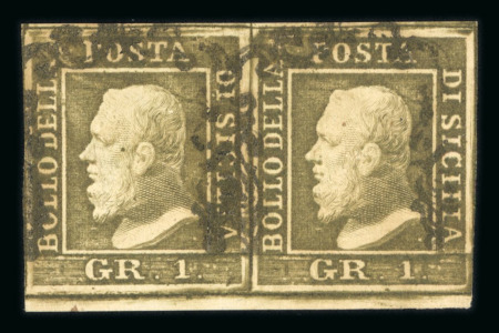 Stamp of Italian States » Sicily » 1 Grano, Plate II » Stamps Sicily 1859 1 Gr. plate II, olive brown (bruno oliva), used horizontal pair