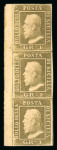 Stamp of Italian States » Sicily » 1 Grano, Plate II » Stamps Sicily 1859 1Gr. plate II, porous paper (NA), light olive brown (bruno oliva chiaro), mint left sheet marginal vertical strip of three